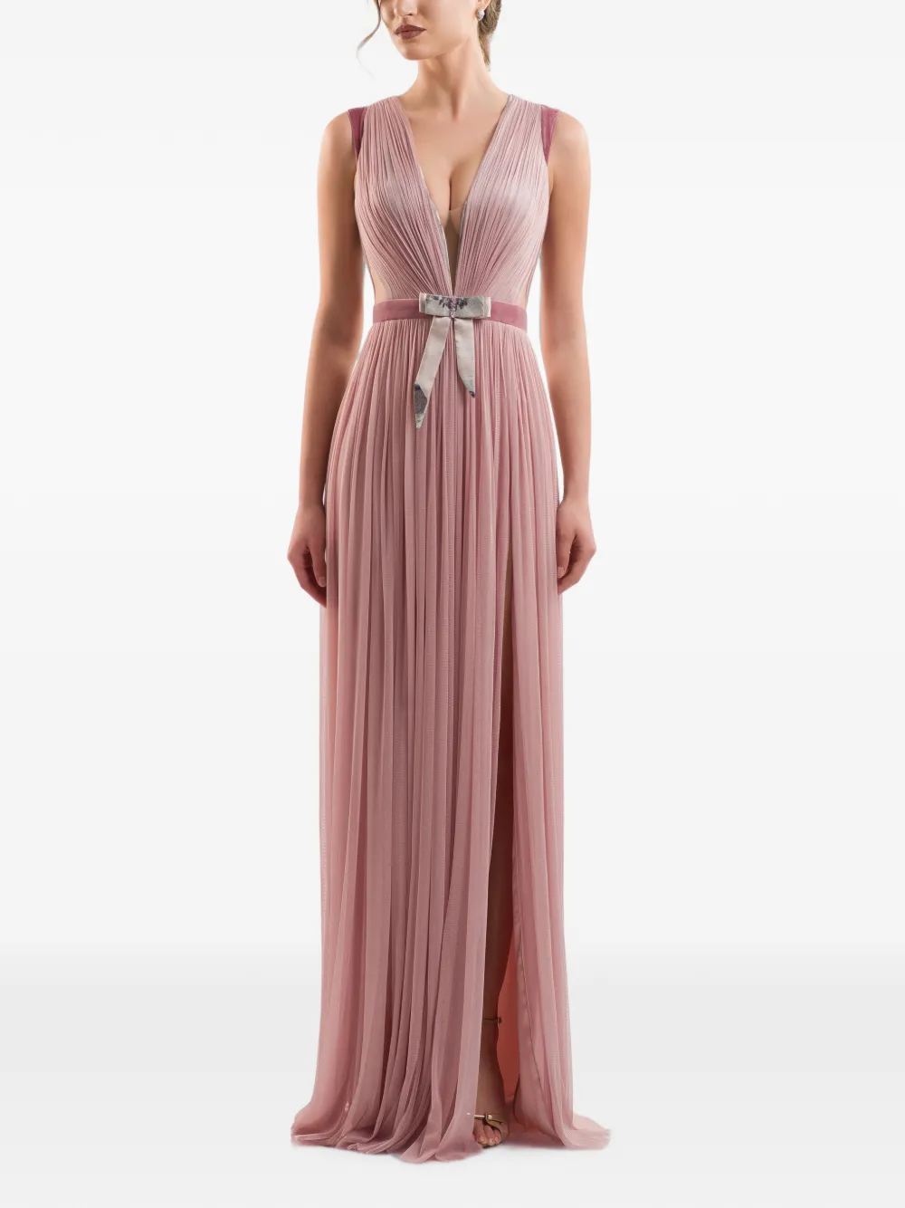 IMROSKA Pandora 18 maxi-jurk met strikdetail en plissé-effect Roze