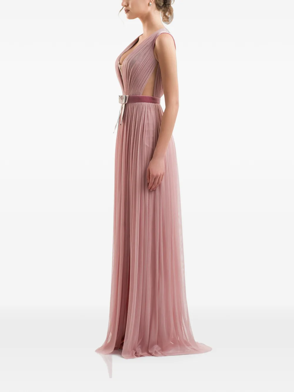 IMROSKA Pandora 18 maxi-jurk met strikdetail en plissé-effect Roze
