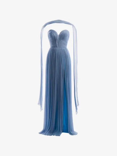 IMROSKA Iris pleated strapless maxi gown dress