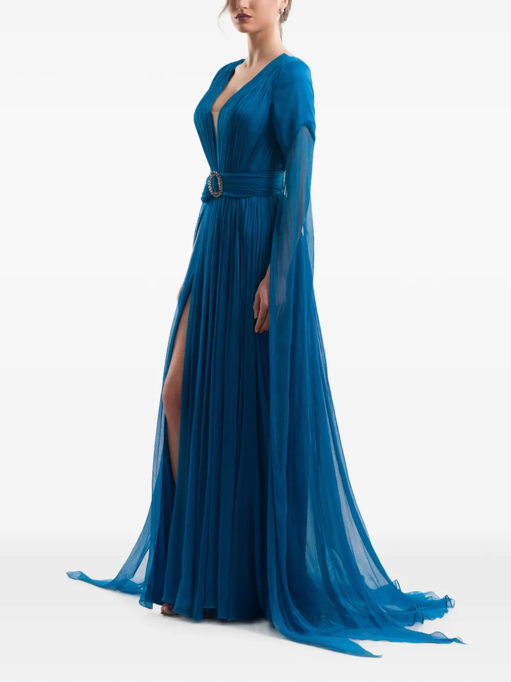 IMROSKA Geplooide maxi-jurk Blauw