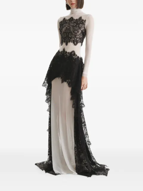 2310 STUDIO maxi lace-panelled high-low dress