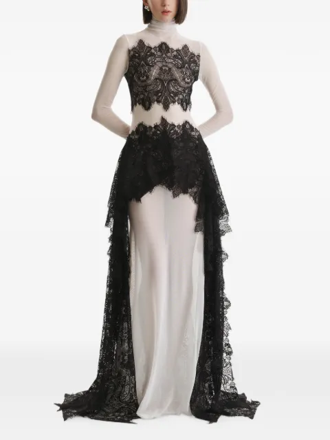 2310 STUDIO maxi lace-panelled high-low dress