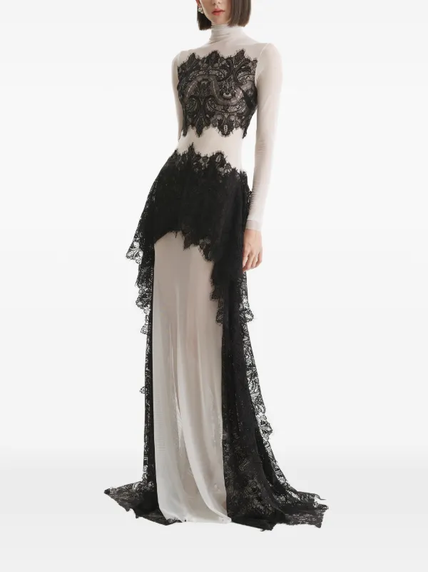 2310 STUDIO Maxi lace-panelled high-low Dress | White