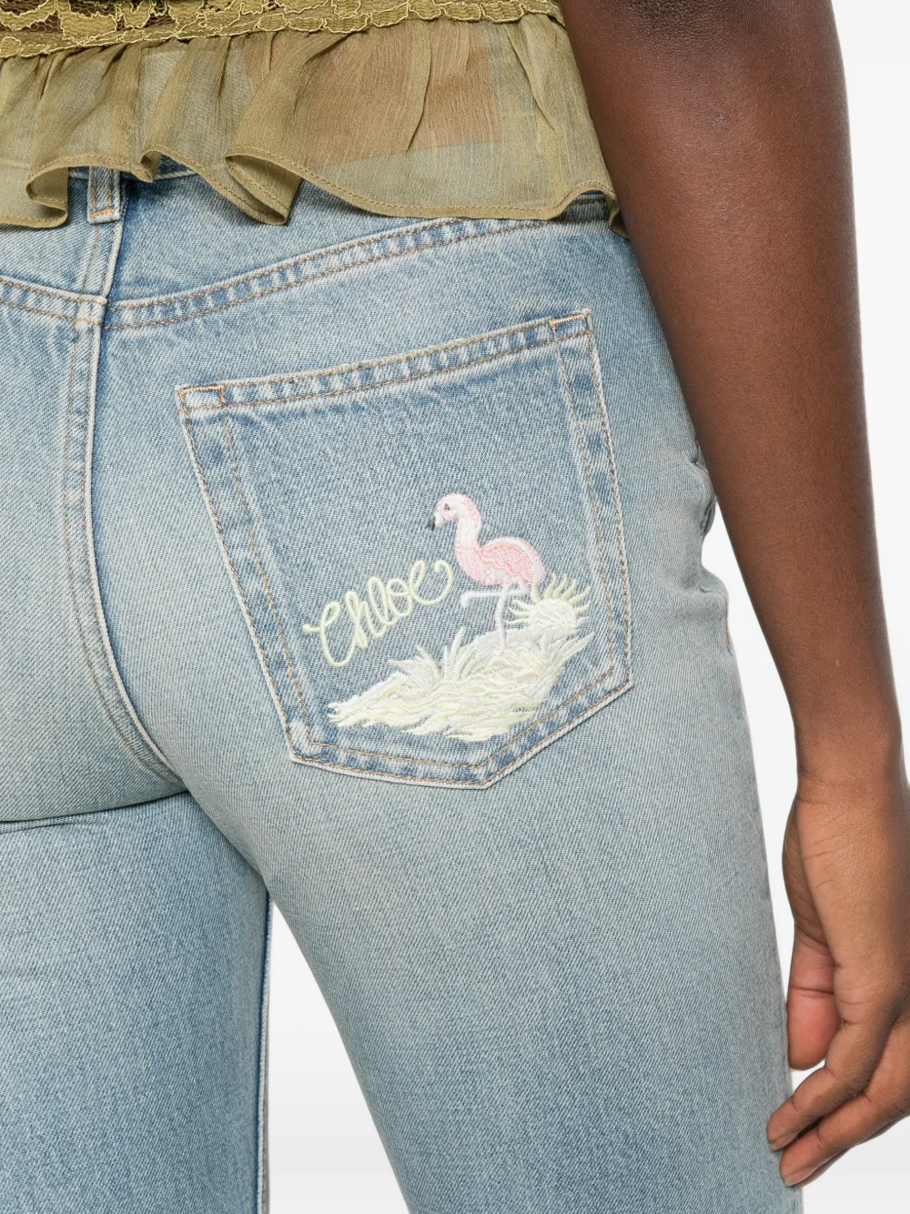 Chloé flamingo-embroidered jeans Blauw