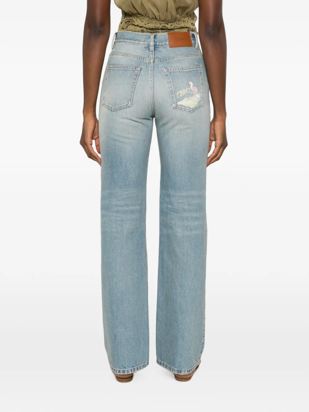 Chloé flamingo-embroidered jeans Blauw