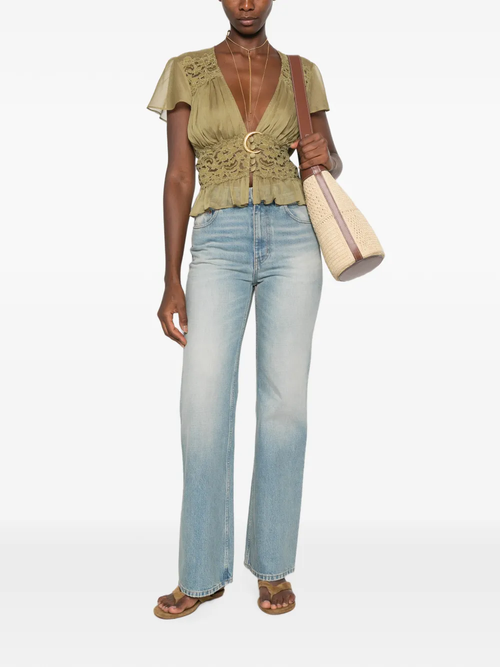 Chloé flamingo-embroidered jeans Blauw