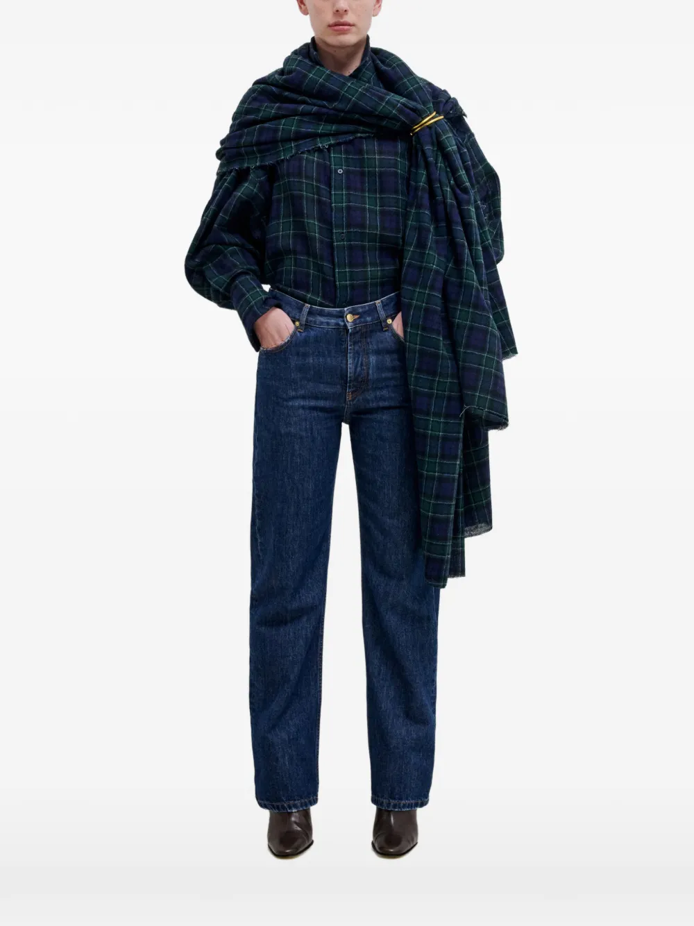DARKPARK Georgia detachable-scarf check shirt - Blue