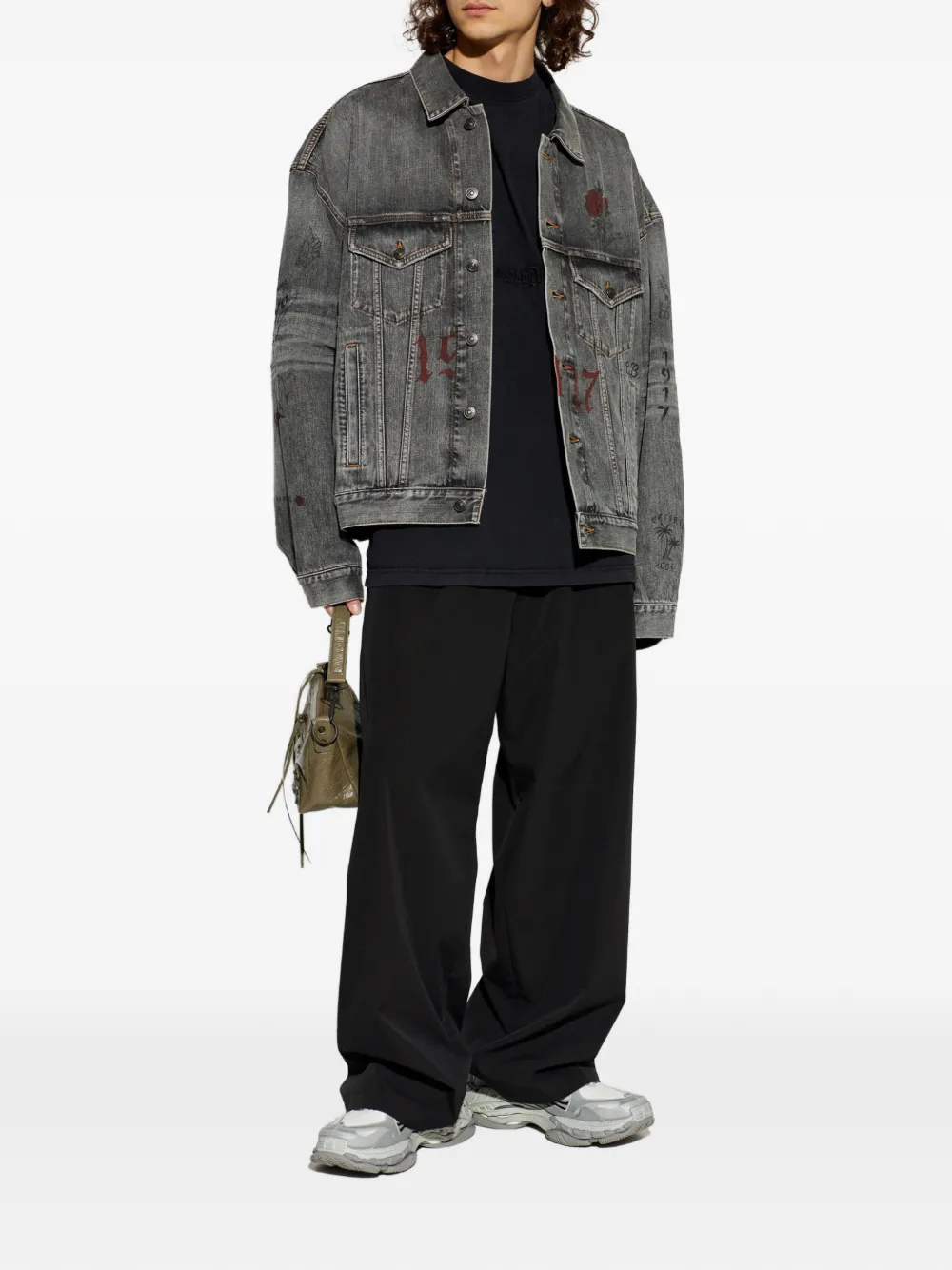 Balenciaga tattoo-print denim jacket Grijs