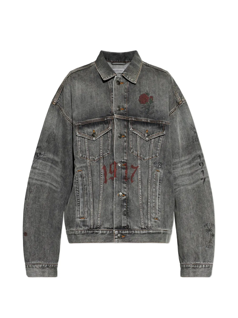 Balenciaga tattoo-print denim jacket - Grigio