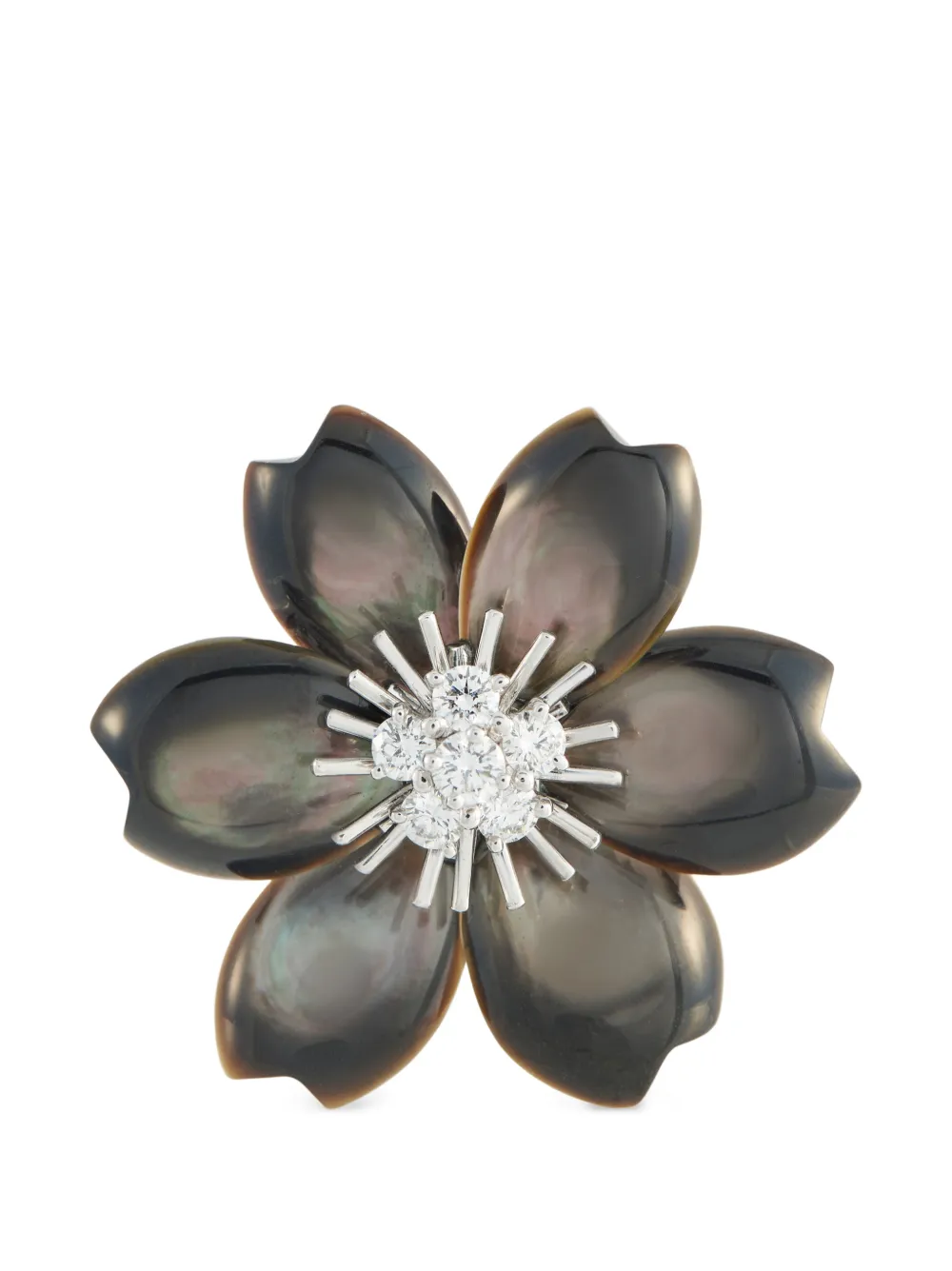 Van Cleef & Arpels Pre-Owned Rose de Noël mother of pearl and diamond brooch - Argento