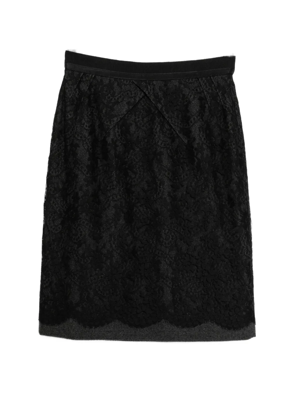 Louis Vuitton Pre-Owned lace-overlay wool skirt - Nero