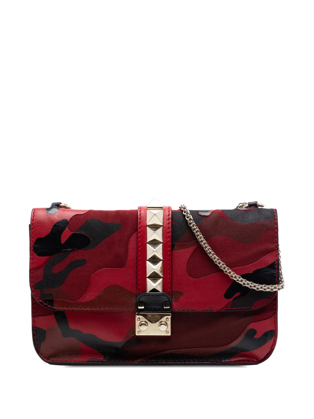 Valentino Garavani Pre-Owned 2018-2026 Medium Nappa and Canvas Camouflage Rockstud Glam Lock crossbody bag - Rosso
