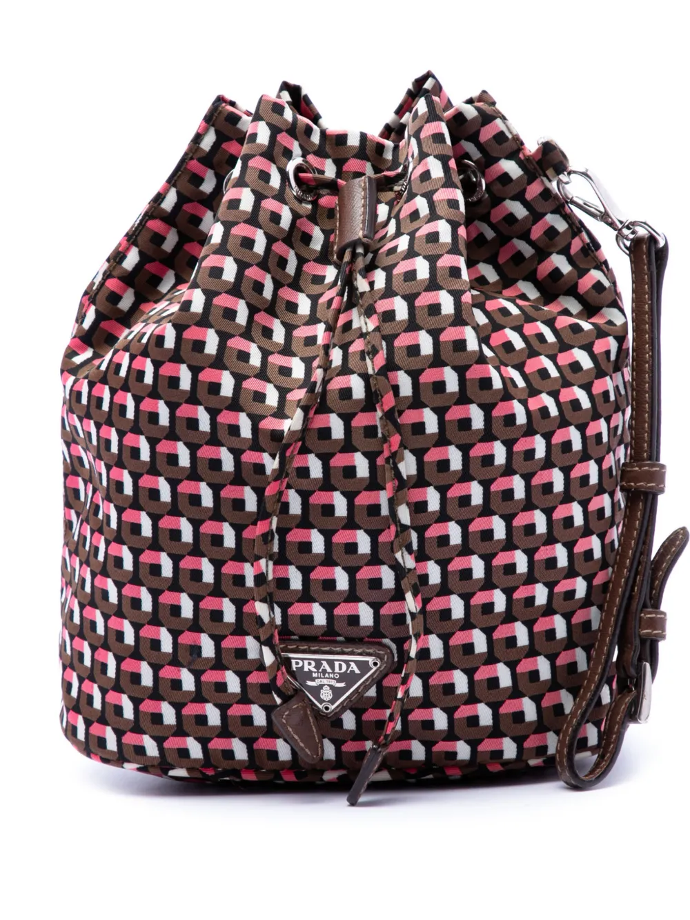 Prada Pre-Owned 2000-2013 Tessuto Geometric Print Drawstring pouch - Marrone