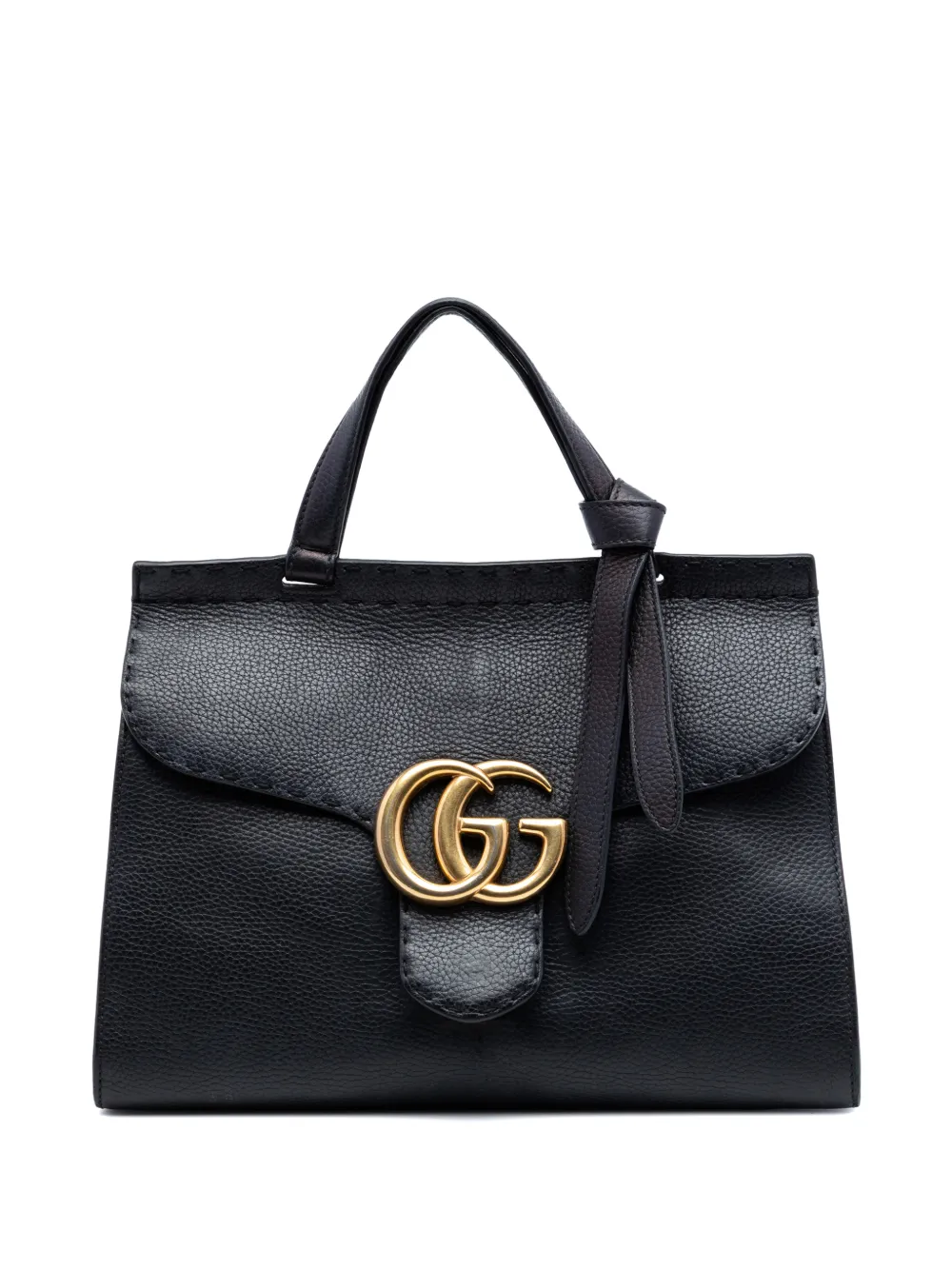 Gucci Pre-Owned 2016-2026 Small GG Marmont Grained Calfskin Top Handle satchel - Nero