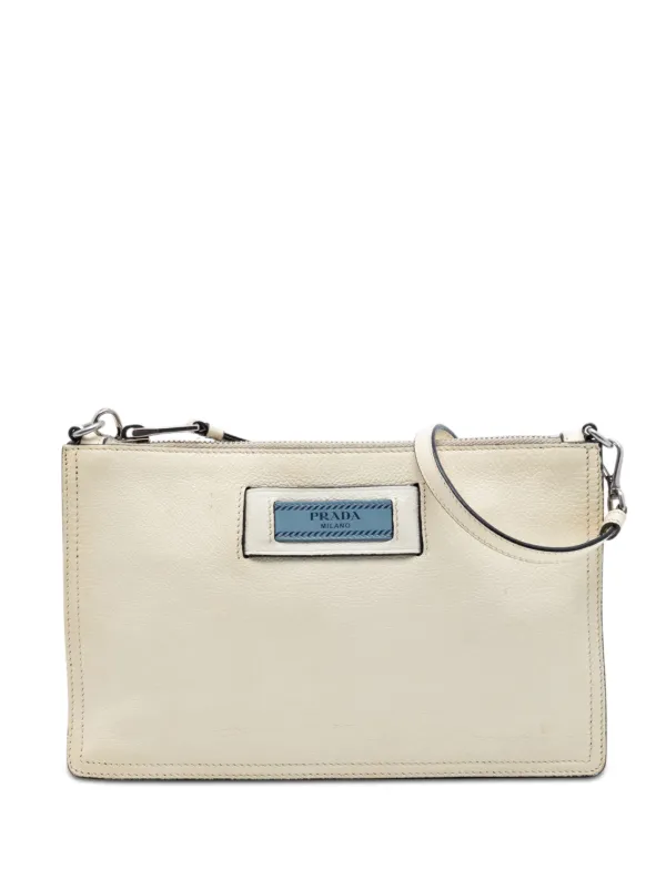 Prada Pre-owned 2010-2026 Glace Calf Etiquette Crossbody Shoulder Bag in White