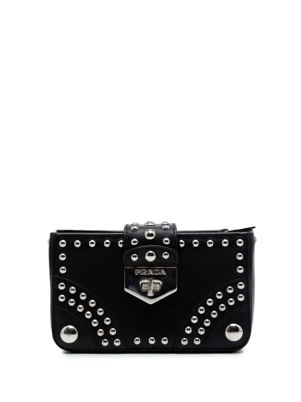 Pre-owned Prada 2010-2026 City Calfskin Studded Elektra Turn Lock Clutch Bag In Black