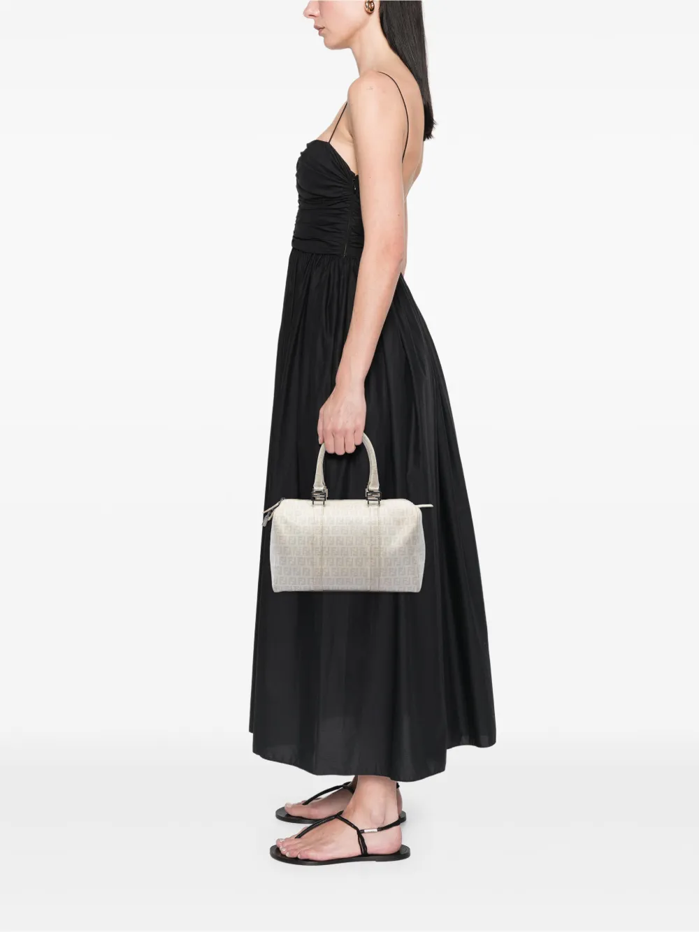 Fendi Pre-owned 2000-2010 Zucchino Spalmati Forever Bauletto Boston Bag in Neutrals, view 2