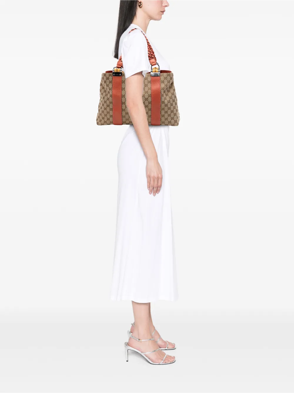  Gucci Pre-owned 2016-2026 Medium Gg Canvas Bamboo Libeccio Tote Bag - Tons Neutres 