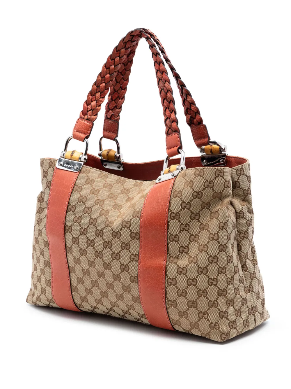  Gucci Pre-owned 2016-2026 Medium Gg Canvas Bamboo Libeccio Tote Bag - Tons Neutres 