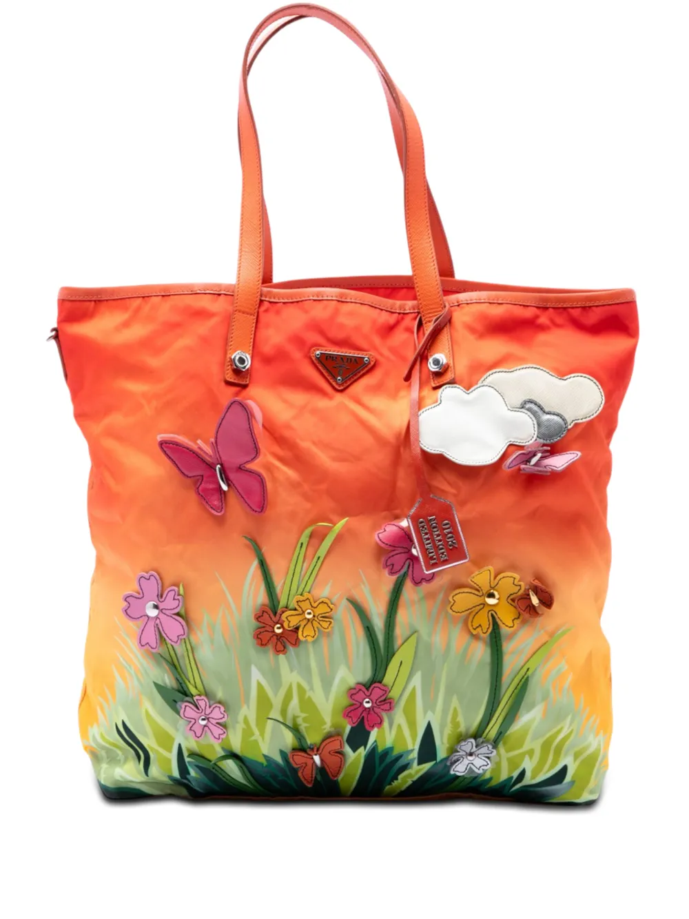 Prada Pre-Owned 2010 Limited Edition Saffiano Trimmed Tessuto Garden City Tote satchel - Arancione