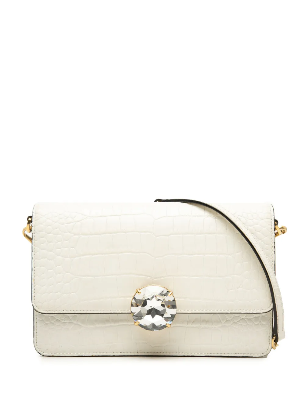 Miu Miu Pre-Owned 2010-2026 Croc Embossed Leather Crystal Solitaire crossbody bag - Bianco