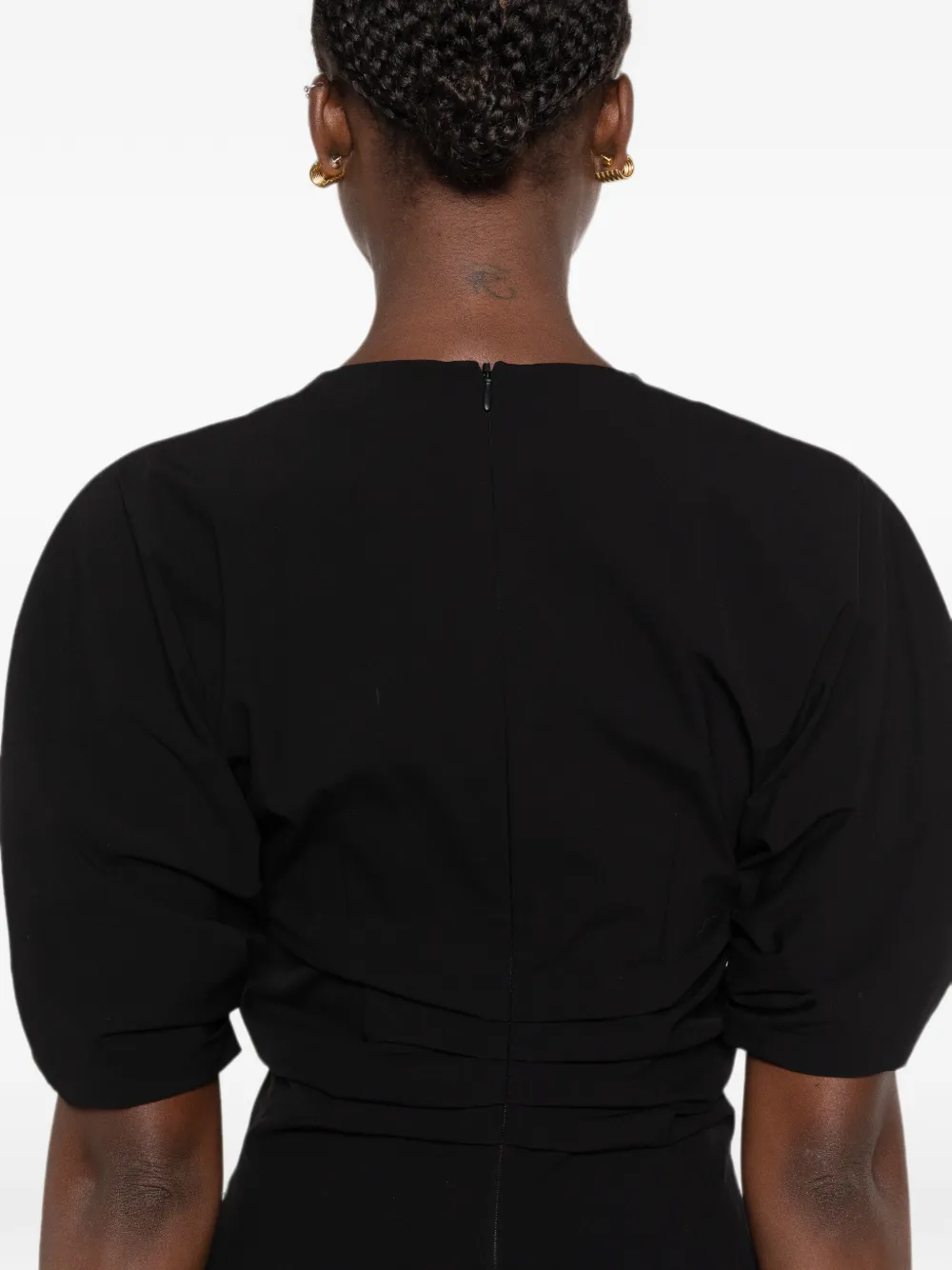 Proenza Schouler Midi-jurk met diepe ronde hals en pofmouwen Zwart