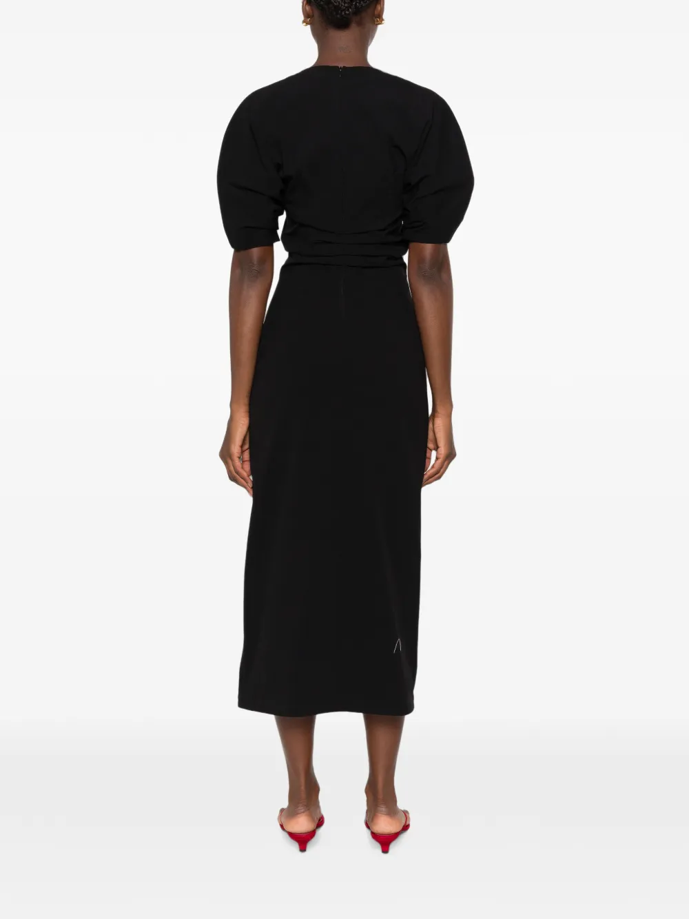 Proenza Schouler Midi-jurk met diepe ronde hals en pofmouwen Zwart