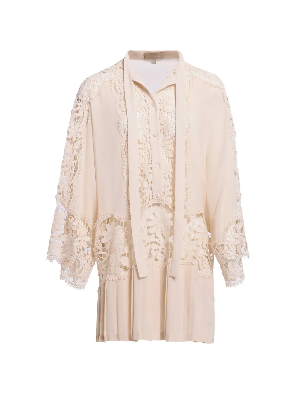 Elie Saab macramé-trimmed pleated mini dress - Neutrals