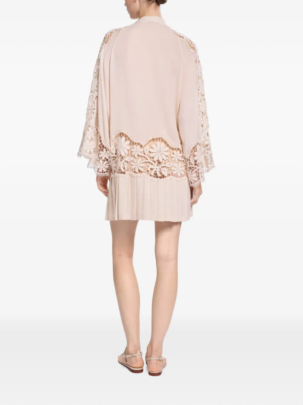 Elie Saab Geplooide mini-jurk met macramé afwerking Beige