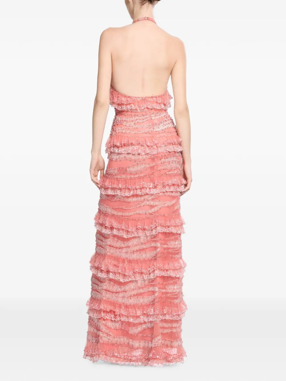 Elie Saab Maxi-jurk met geborduurde kralen en ruches Roze