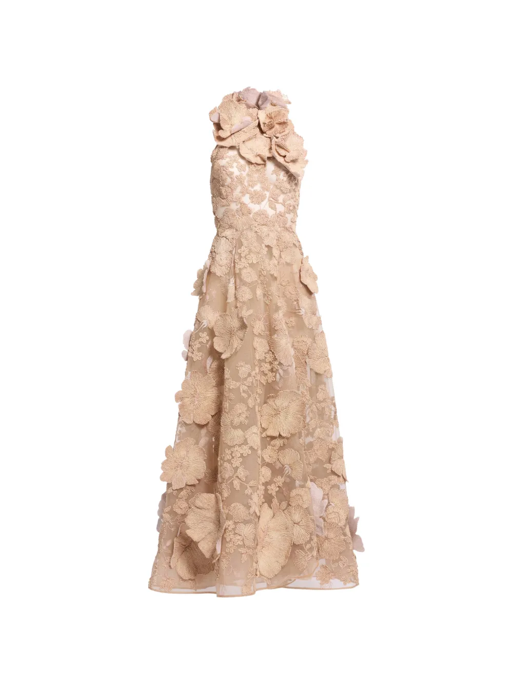 Elie Saab raffia-embroidered tulle maxi dress - Neutrals
