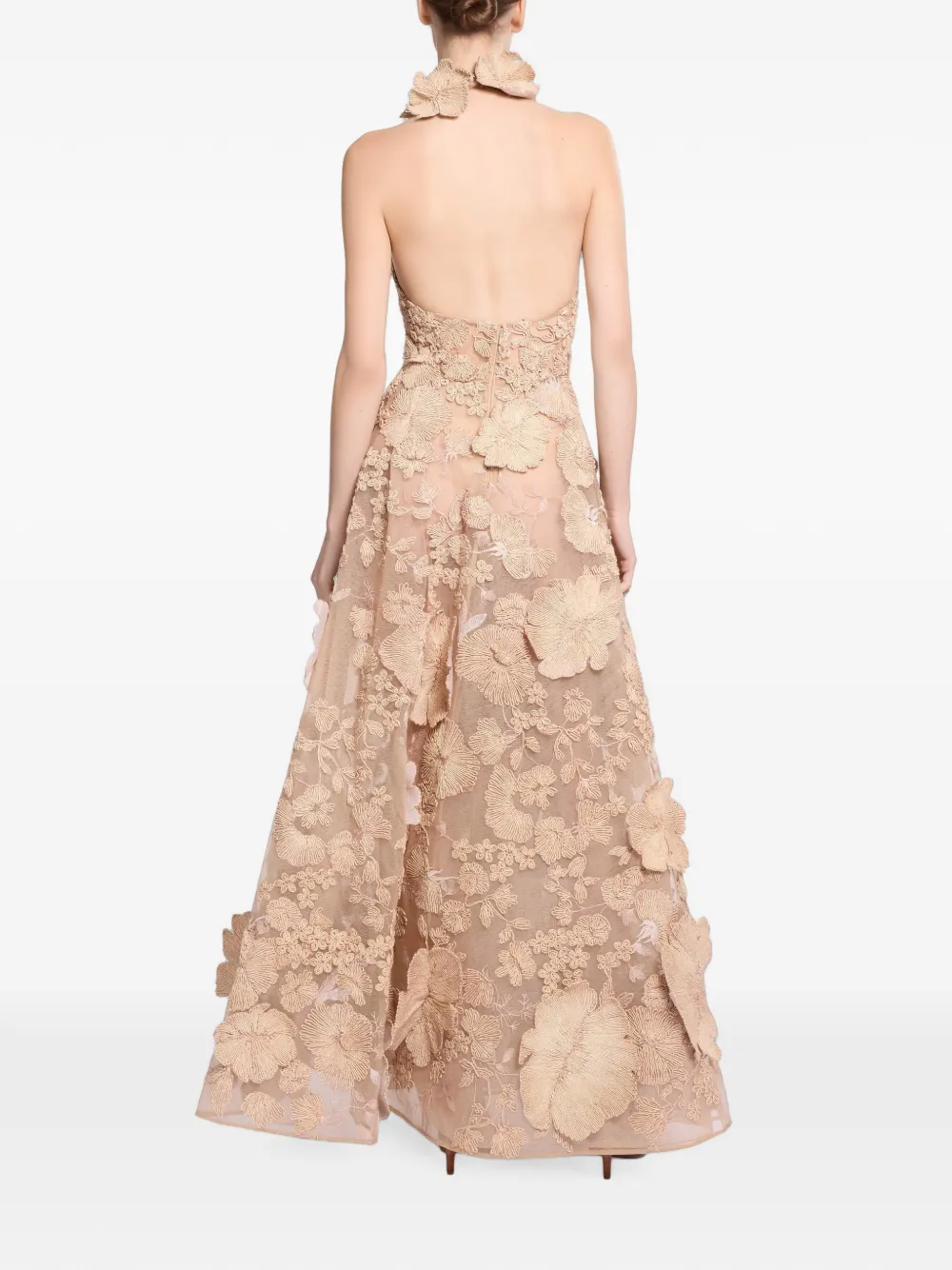 Elie Saab Tulen maxi-jurk met geborduurd raffia Beige