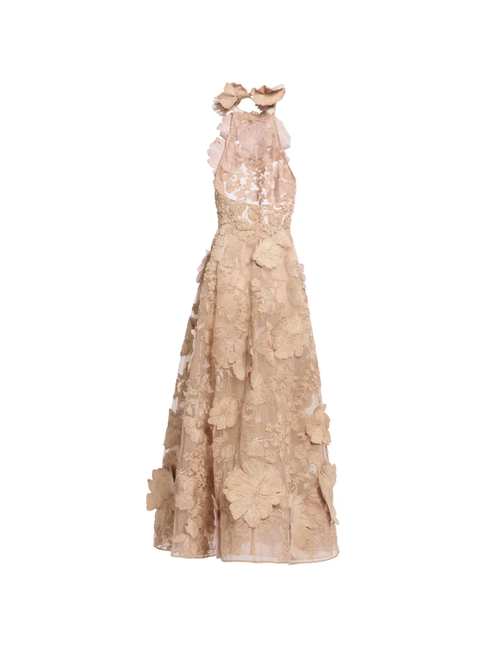 Elie Saab Tulen maxi-jurk met geborduurd raffia Beige