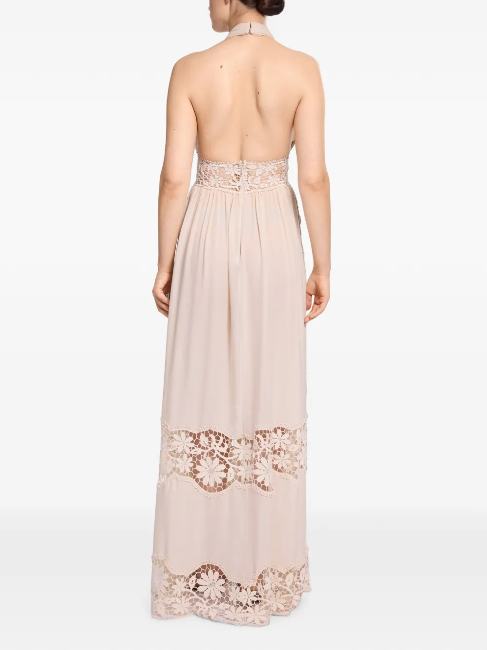 Elie Saab Maxi-jurk met halternek en macramé vlak Beige