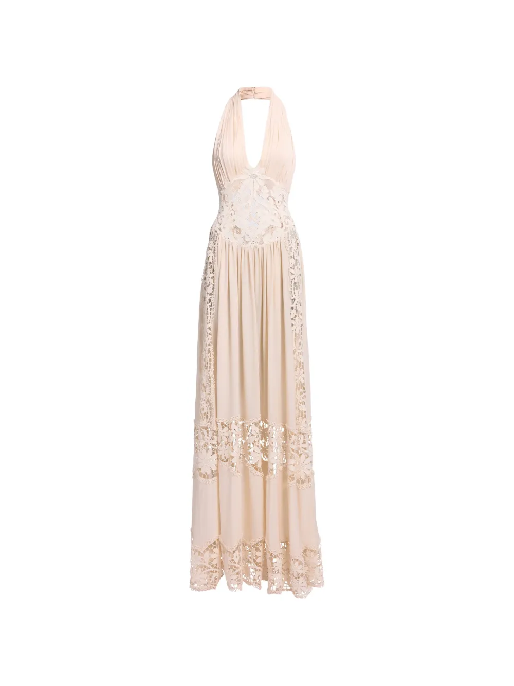 Elie Saab macramé-panel halter-neck maxi dress - Neutrals