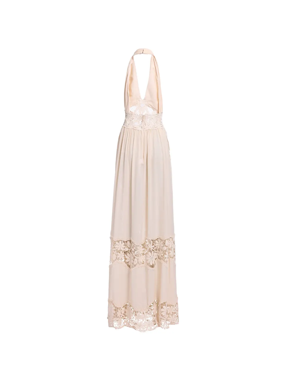 Elie Saab Maxi-jurk met halternek en macramé vlak Beige