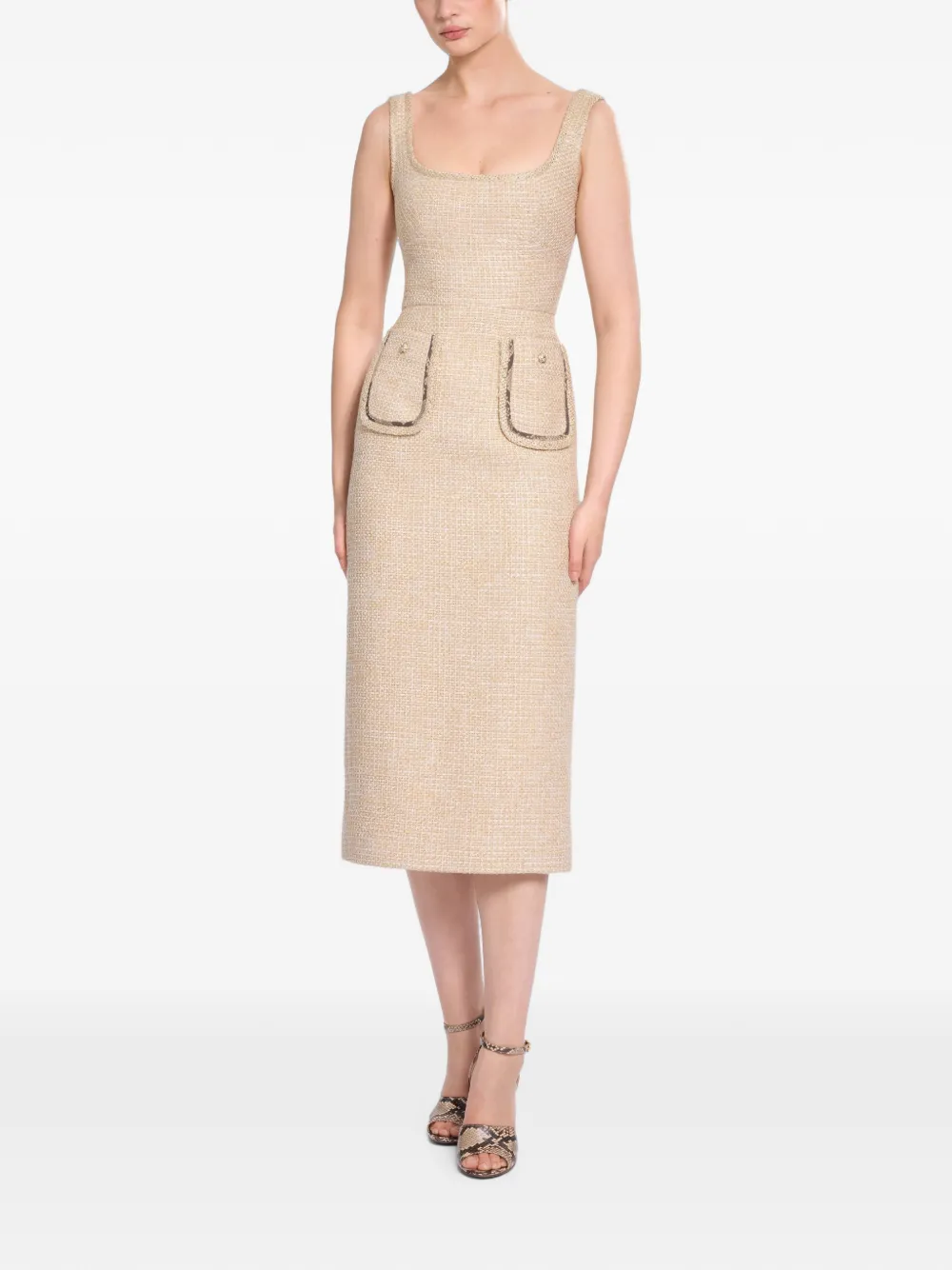Elie Saab Bouclé midi-jurk met pythonprint Beige