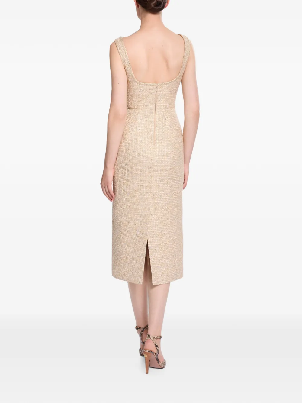 Elie Saab Bouclé midi-jurk met pythonprint Beige