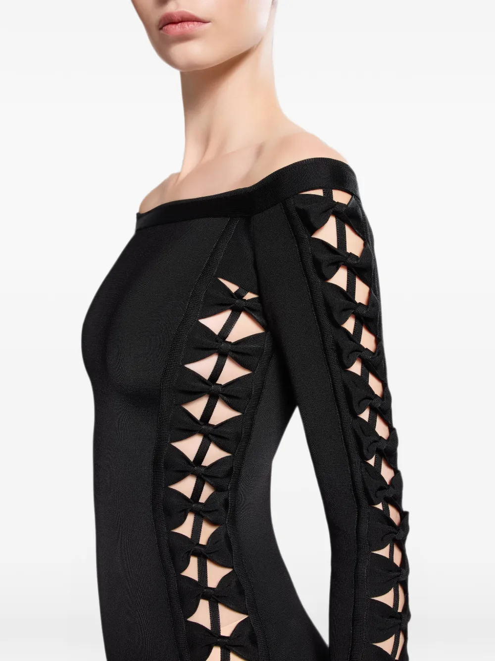 Elie Saab Off-shoulder jurk met strikdetail Zwart