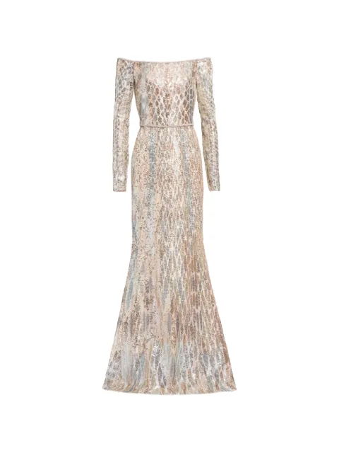 Elie Saab Vestido longo ombro a ombro com paetês