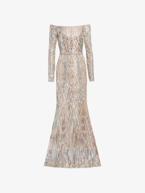 Elie Saab vestido largo con hombros descubiertos y detalles de lentejuelas