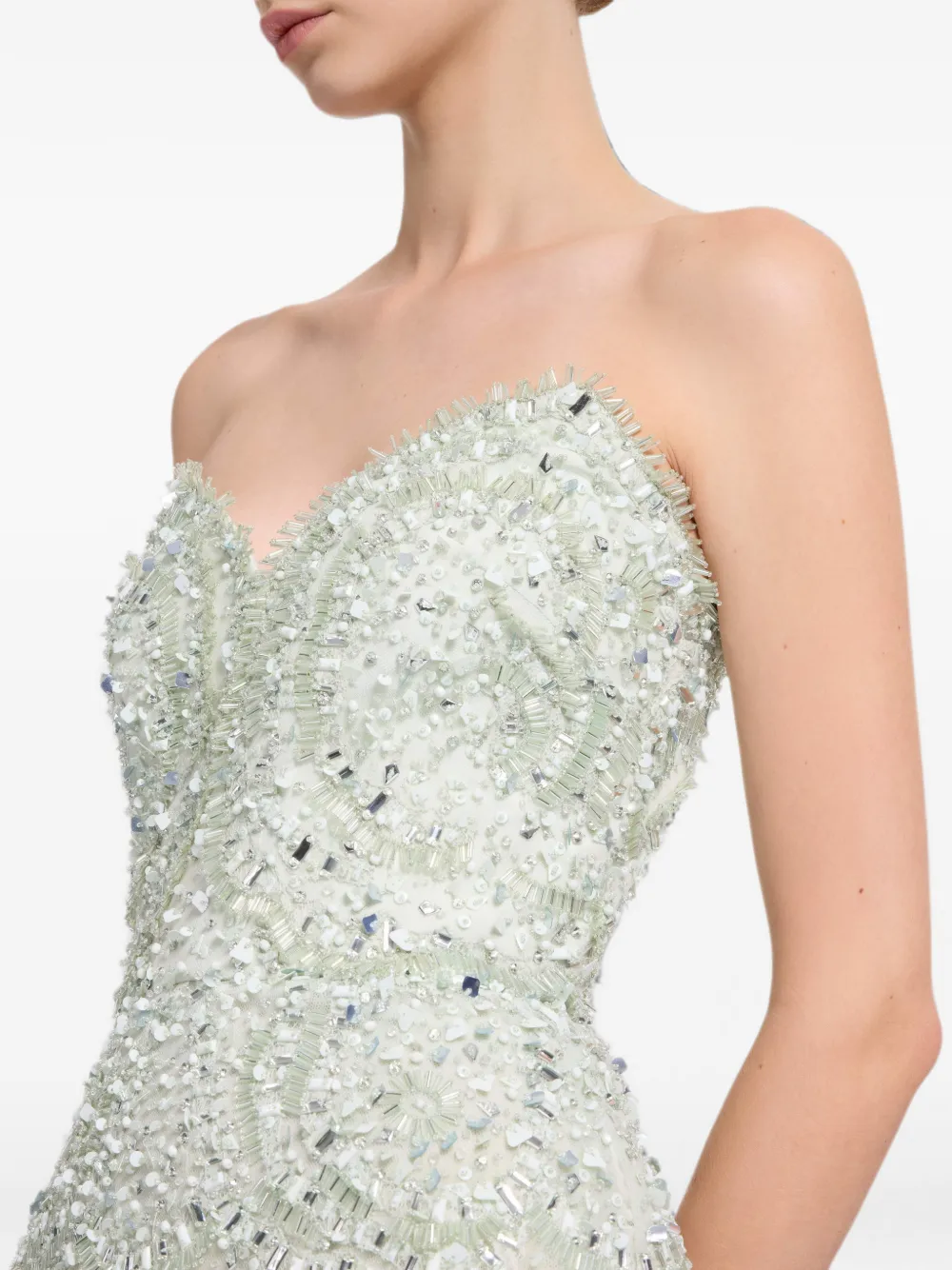 Elie Saab Strapless maxi-jurk met geborduurde kralen Groen