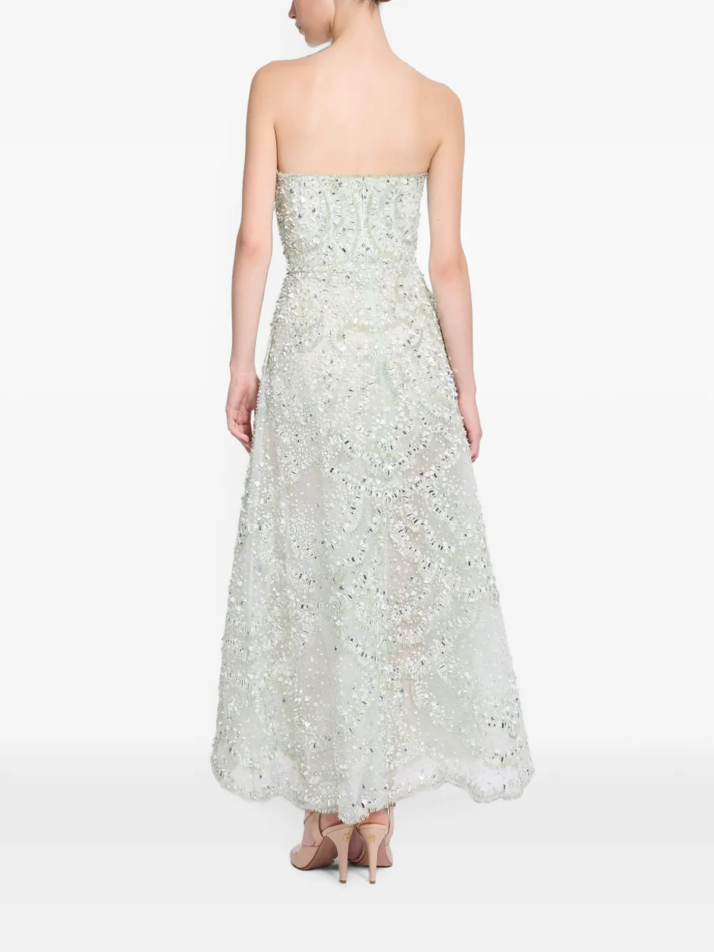 Elie Saab Strapless maxi-jurk met geborduurde kralen Groen