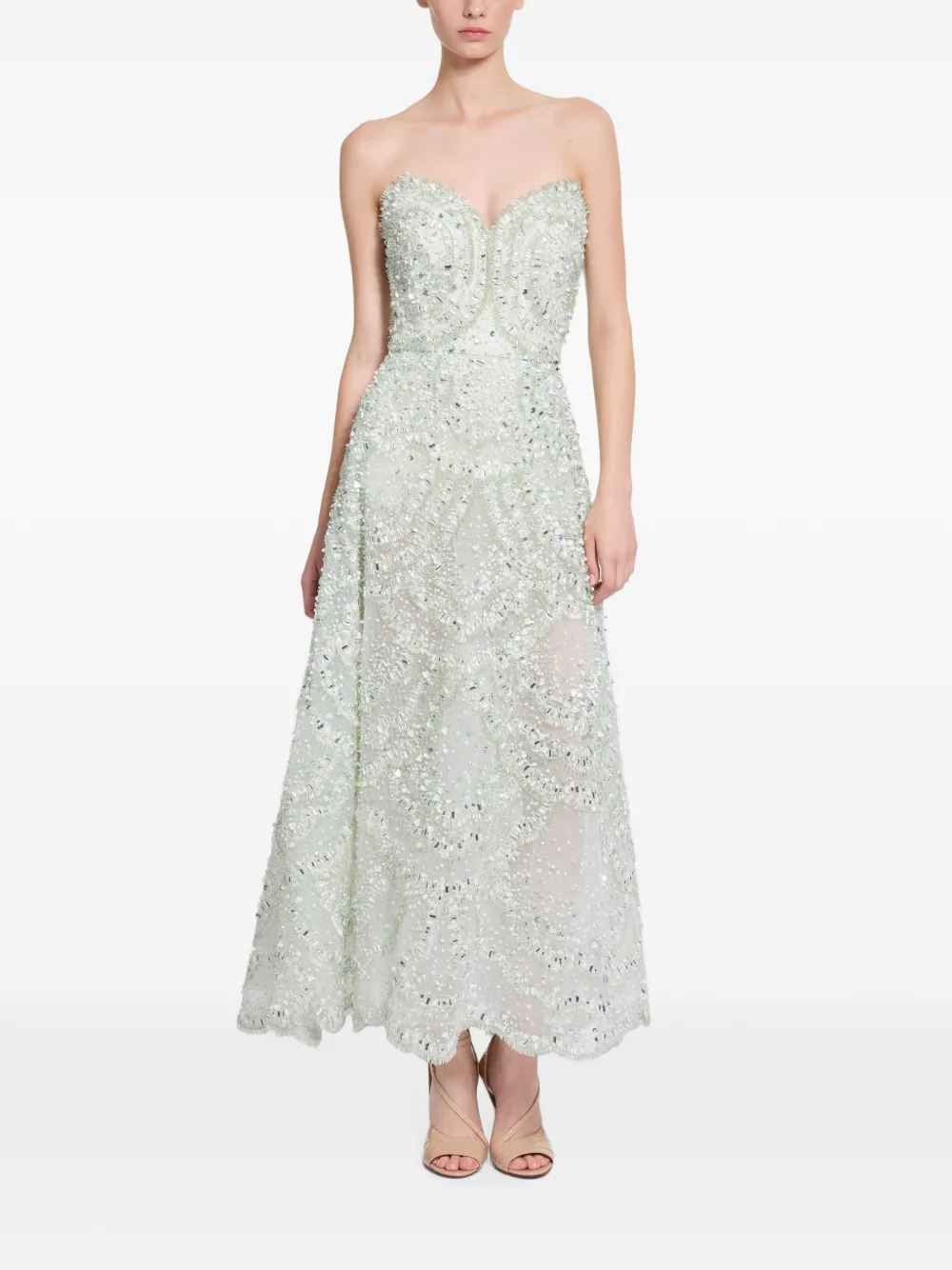 Elie Saab Strapless maxi-jurk met geborduurde kralen Groen