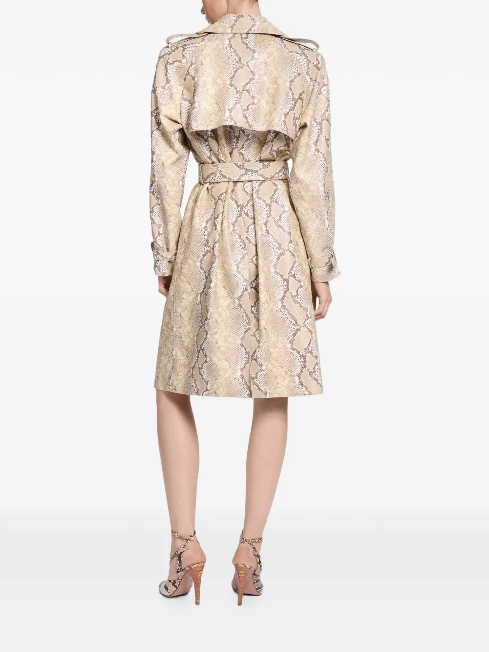 Elie Saab Trenchcoat met dubbele rij knopen en python-print Beige