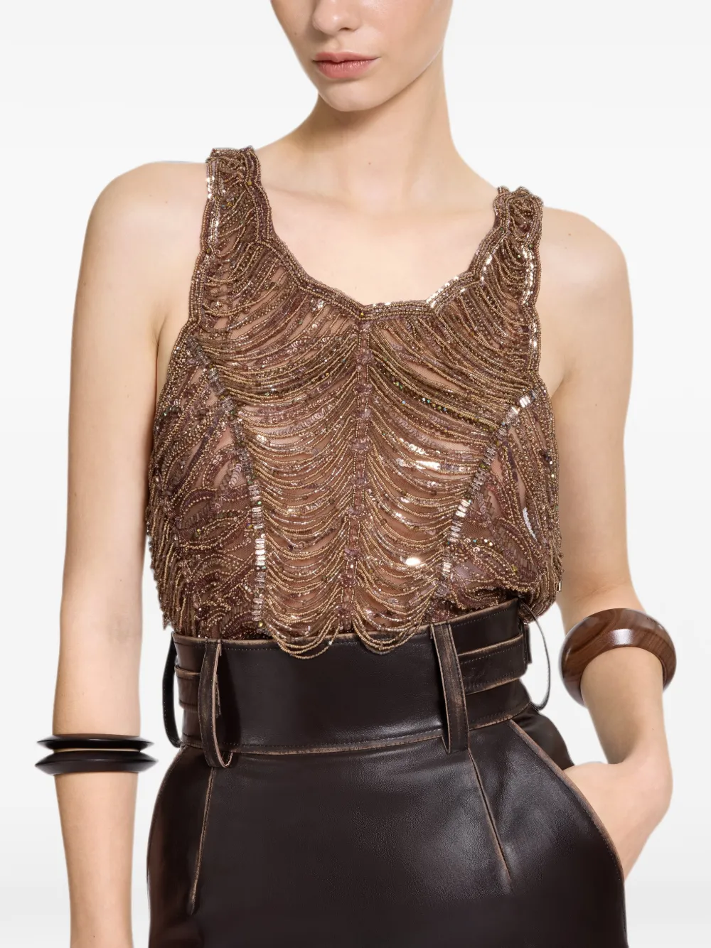 Elie Saab Tanktop met geborduurde kralen Bruin