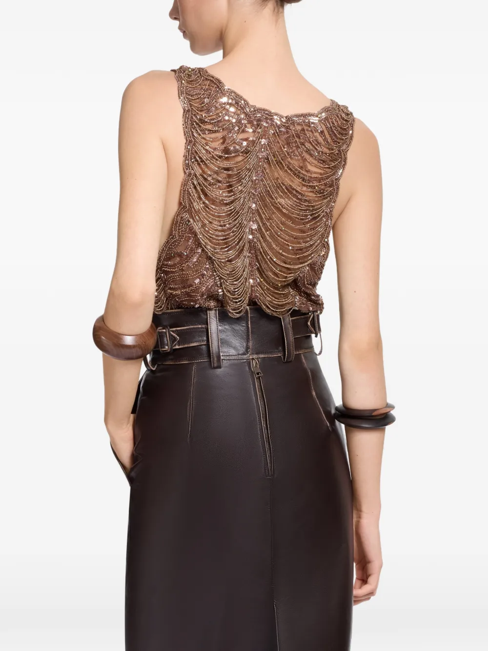 Elie Saab Tanktop met geborduurde kralen Bruin