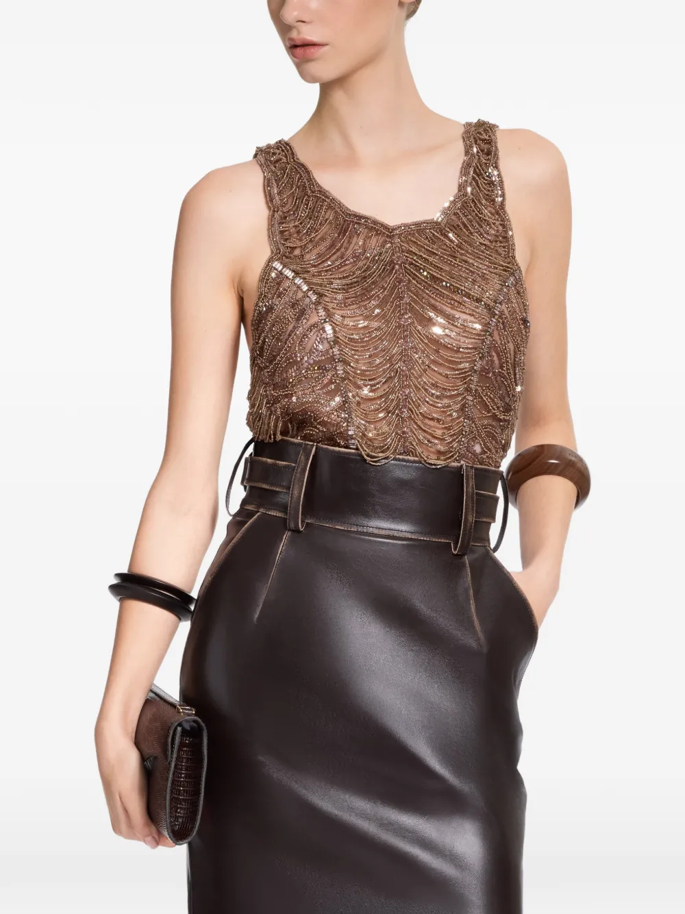 Elie Saab Tanktop met geborduurde kralen Bruin