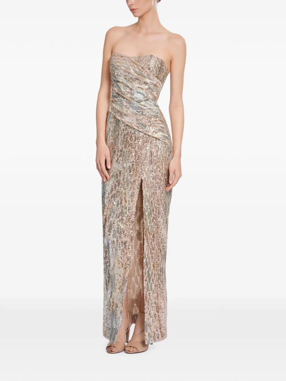 Elie Saab Strapless maxi-jurk met borduurwerk Goud