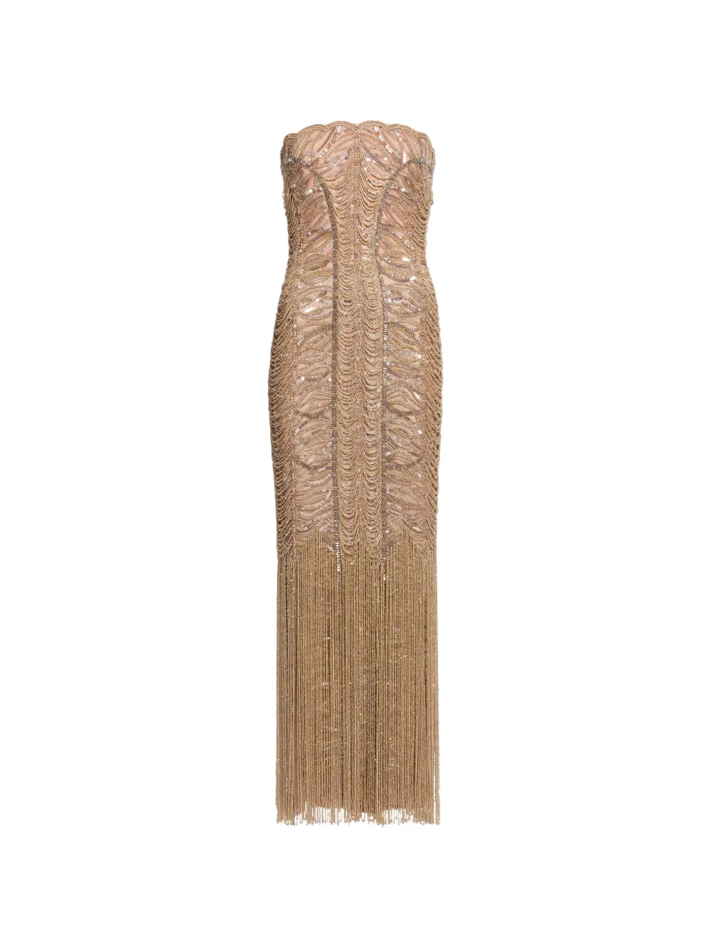 Elie Saab bead-embroidered fringed maxi dress - Gold